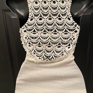 Elegant Ivory Crochet Lace Back Tank Top